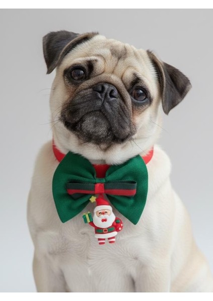 Noel Baba Küçük Irk Köpek Papyon Tasması | Kırmızı Fiyonk Boyun Aksesuarı | Noel Temalı Köpek Süsü