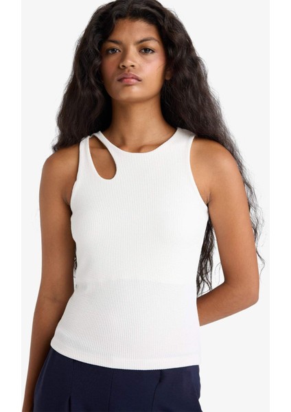 Slim Fit Dar Kesim Bisiklet Yaka Fitilli Kaşkorse Atlet A3422AX25AU