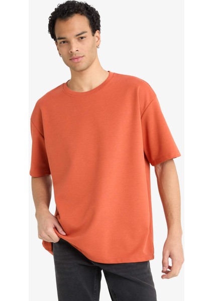 Oversize Geniş Kalıp Bisiklet Yaka Kısa Kollu Tişört G1702AX25AU