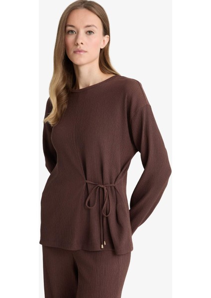 Regular Fit Bisiklet Yaka Bürümcük Uzun Kollu Tişört G1800AX25AU