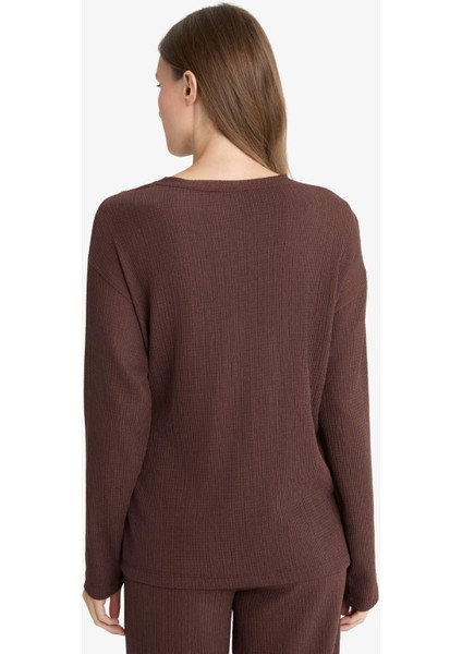 Regular Fit Bisiklet Yaka Bürümcük Uzun Kollu Tişört G1800AX25AU