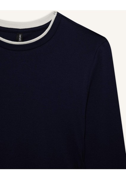 Slim Fit Dar Kesim Bisiklet Yaka Ribana Uzun Kollu Tişört E6548AX25AU