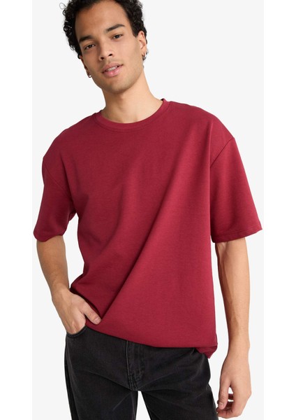 Oversize Geniş Kalıp Bisiklet Yaka Kısa Kollu Tişört G1702AX25AU