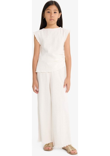 Kız Çocuk 2'li Takım Brode Kolsuz Bluz Geniş Paça Pantolon G1824A825AU