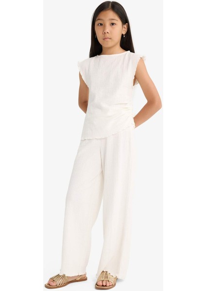 Kız Çocuk 2'li Takım Brode Kolsuz Bluz Geniş Paça Pantolon G1824A825AU