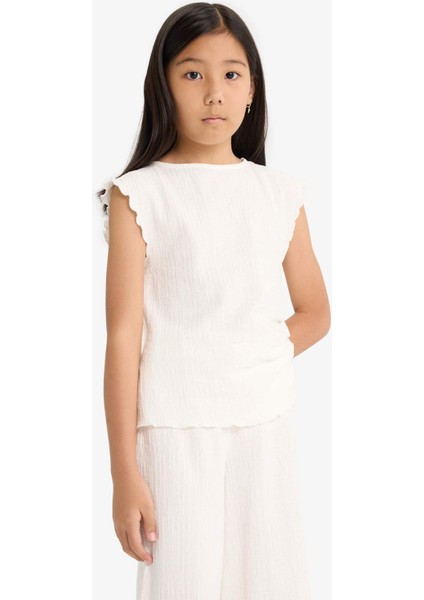 Kız Çocuk 2'li Takım Brode Kolsuz Bluz Geniş Paça Pantolon G1824A825AU