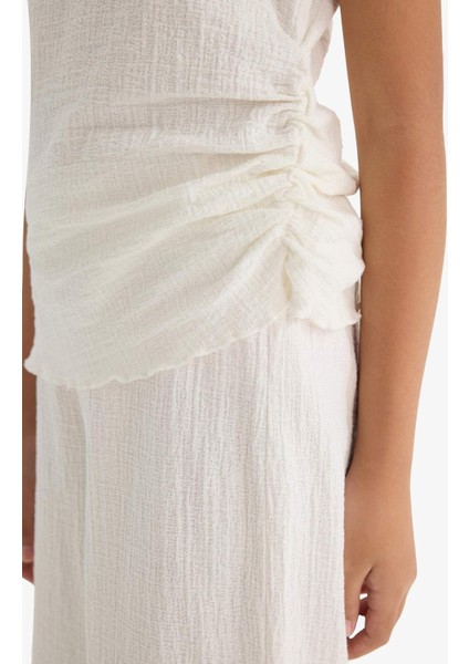 Kız Çocuk 2'li Takım Brode Kolsuz Bluz Geniş Paça Pantolon G1824A825AU