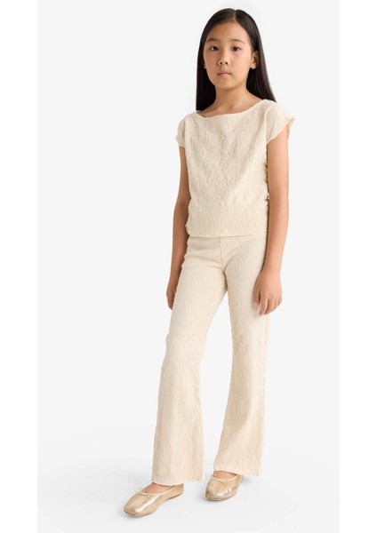 Kız Çocuk 2'li Takım Brode Kısa Kollu Tişört Pantolon G1639A825AU