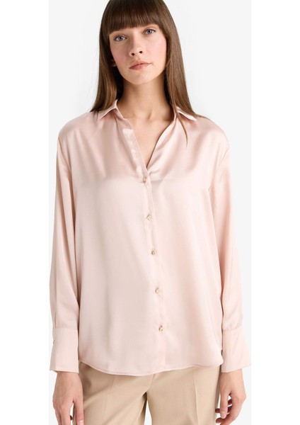 Regular Fit Saten Uzun Kollu Gömlek