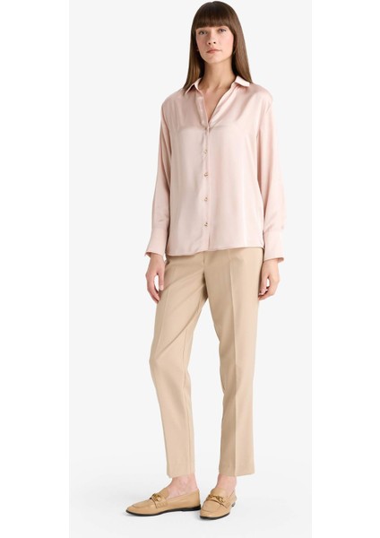 Regular Fit Saten Uzun Kollu Gömlek