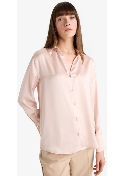 Regular Fit Saten Uzun Kollu Gömlek