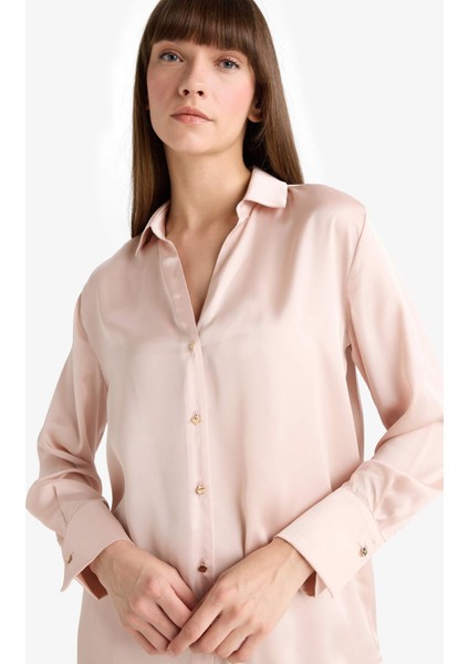 Regular Fit Saten Uzun Kollu Gömlek