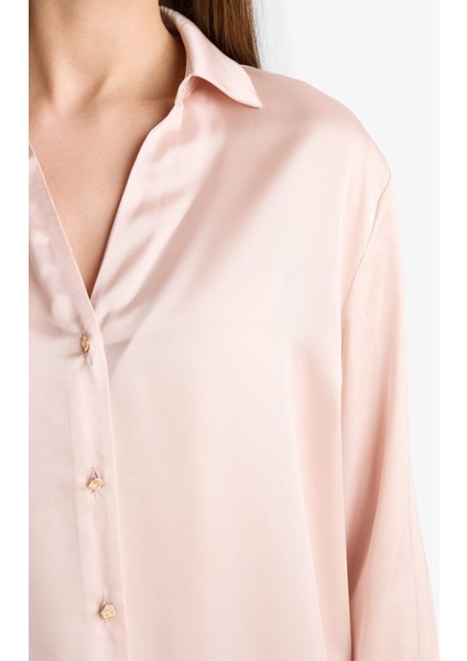 Regular Fit Saten Uzun Kollu Gömlek