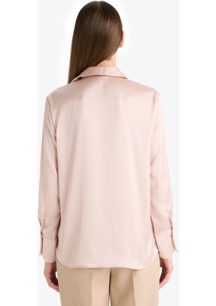 Regular Fit Saten Uzun Kollu Gömlek