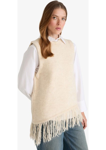 Oversize Geniş Kalıp Bisiklet Yaka Püsküllü Süveter G1763AX25WN