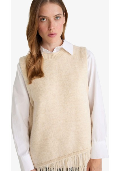 Oversize Geniş Kalıp Bisiklet Yaka Püsküllü Süveter G1763AX25WN