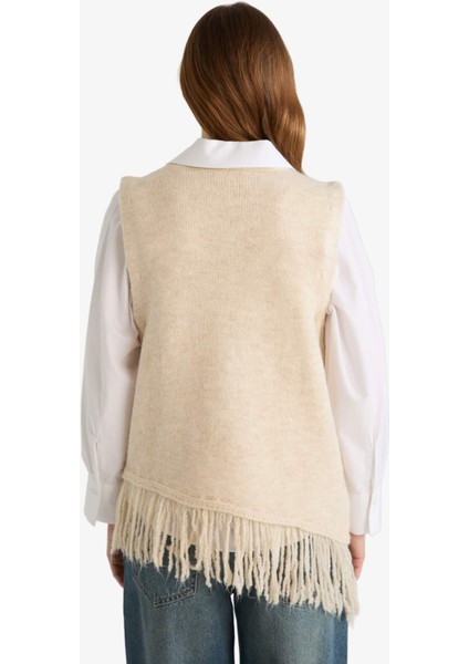 Oversize Geniş Kalıp Bisiklet Yaka Püsküllü Süveter G1763AX25WN