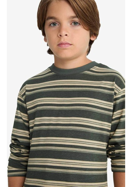 Erkek Çocuk Bisiklet Yaka Çizgili Uzun Kollu Tişört