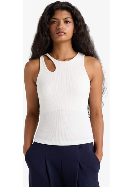 Slim Fit Dar Kesim Bisiklet Yaka Fitilli Kaşkorse Atlet A3422AX25AU