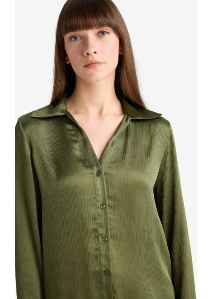 Regular Fit Saten Uzun Kollu Gömlek G1924AX25AU