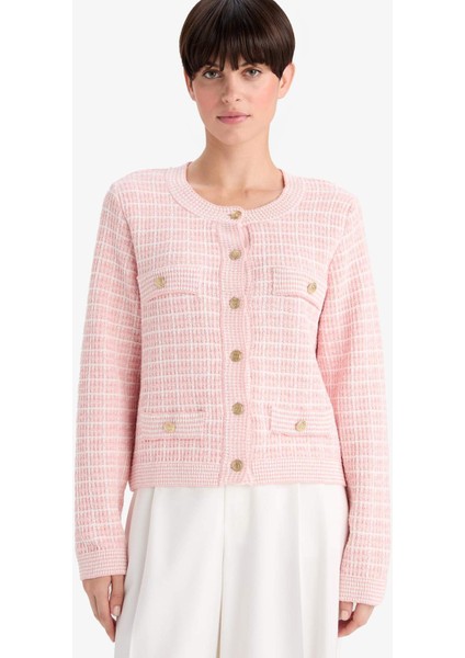 Regular Fit Bisiklet Yaka Kareli Triko Hırka G0806AX25WN