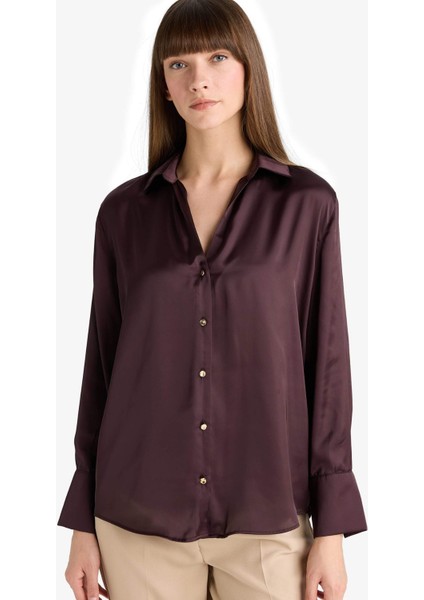 Regular Fit Saten Uzun Kollu Gömlek