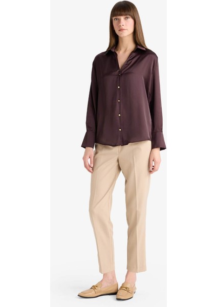 Regular Fit Saten Uzun Kollu Gömlek