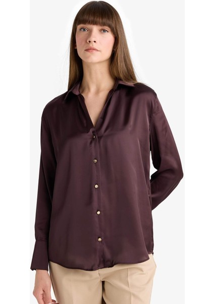 Regular Fit Saten Uzun Kollu Gömlek