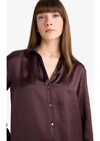 Regular Fit Saten Uzun Kollu Gömlek