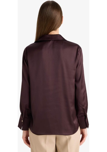 Regular Fit Saten Uzun Kollu Gömlek