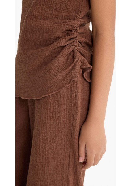 Kız Çocuk 2'li Takım Brode Kolsuz Bluz Geniş Paça Pantolon G1824A825AU