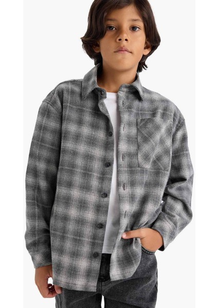Erkek Çocuk Overshirt Fit Polo Yaka Kareli Flanel Uzun Kollu Gömlek G1970A825AU