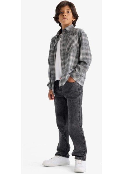 Erkek Çocuk Overshirt Fit Polo Yaka Kareli Flanel Uzun Kollu Gömlek G1970A825AU