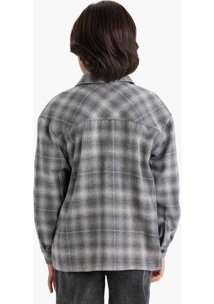 Erkek Çocuk Overshirt Fit Polo Yaka Kareli Flanel Uzun Kollu Gömlek G1970A825AU