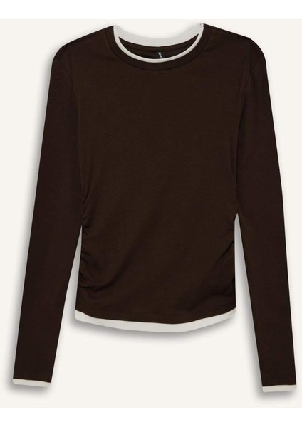Slim Fit Dar Kesim Bisiklet Yaka Ribana Uzun Kollu Tişört E6548AX25AU