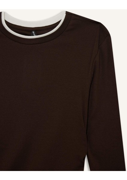 Slim Fit Dar Kesim Bisiklet Yaka Ribana Uzun Kollu Tişört E6548AX25AU