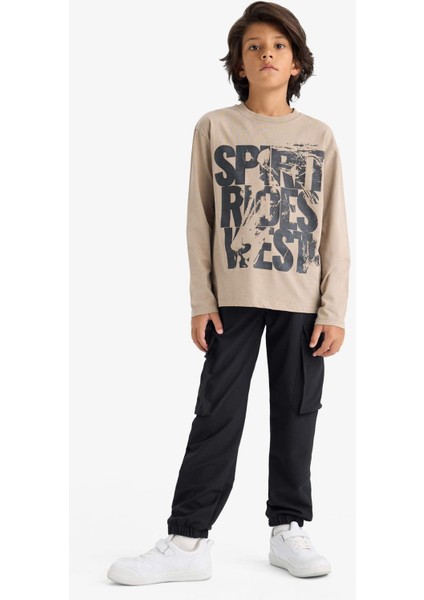 Erkek Çocuk Bisiklet Yaka Baskılı Uzun Kollu Tişört