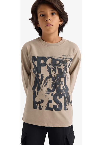 Erkek Çocuk Bisiklet Yaka Baskılı Uzun Kollu Tişört