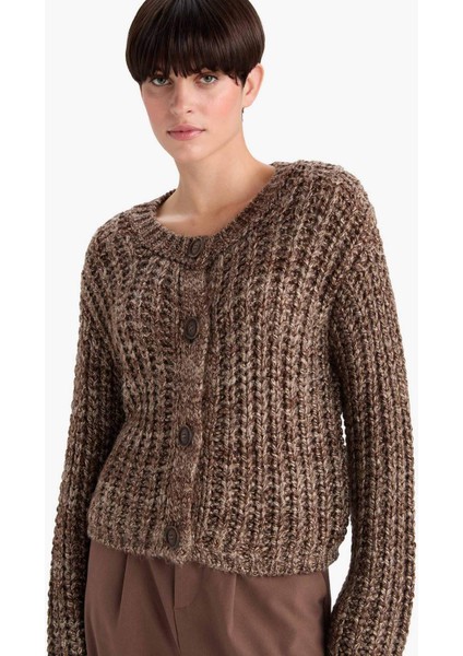 Oversize Geniş Kalıp Bisiklet Yaka Düğmeli Triko Hırka G2143AX25WN