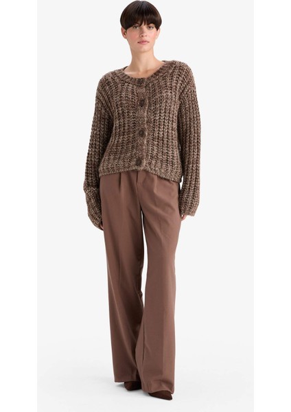 Oversize Geniş Kalıp Bisiklet Yaka Düğmeli Triko Hırka G2143AX25WN