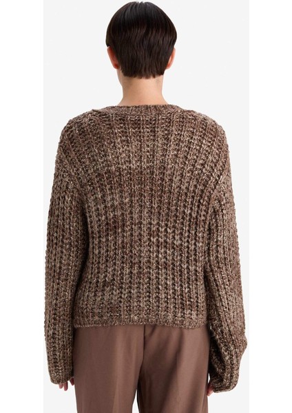 Oversize Geniş Kalıp Bisiklet Yaka Düğmeli Triko Hırka G2143AX25WN