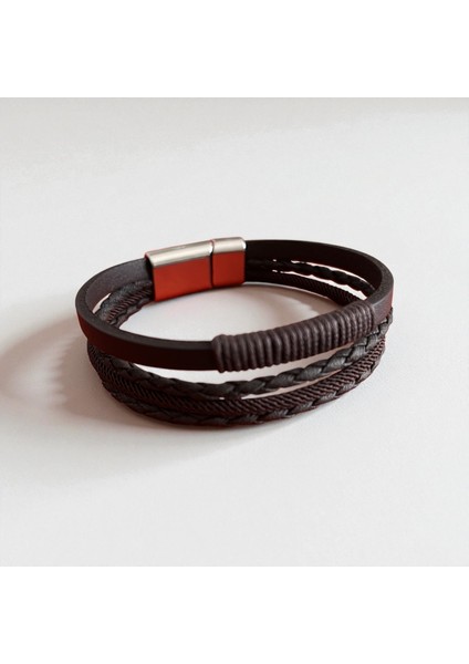 Erkek Deri Bileklik – El Yapımı, Hakiki Deri, Kahverengi Örgü Bileklik, Doğal ve Şık Tasarım