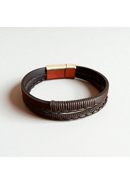 Erkek Deri Bileklik – El Yapımı, Hakiki Deri, Kahverengi Örgü Bileklik, Doğal ve Şık Tasarım