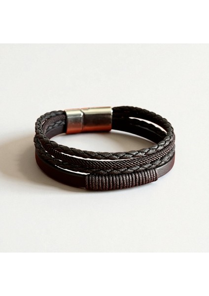 Erkek Deri Bileklik – El Yapımı, Hakiki Deri, Kahverengi Örgü Bileklik, Doğal ve Şık Tasarım