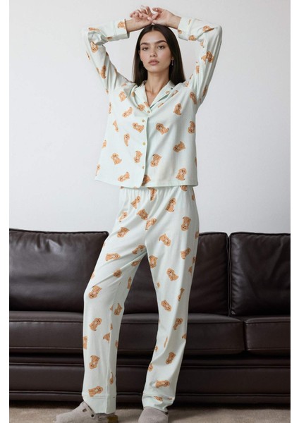 Pijama Takımı Regular Fit Köpek Desenli Uzun Kollu Üst Uzun Alt G1352AX25AU