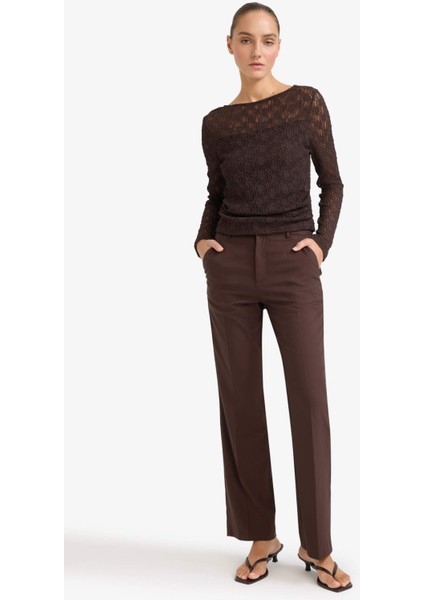 Fitted Kayık Yaka Dantel Uzun Kollu Bluz G1743AX25AU