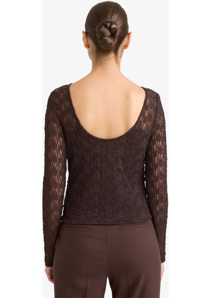 Fitted Kayık Yaka Dantel Uzun Kollu Bluz G1743AX25AU