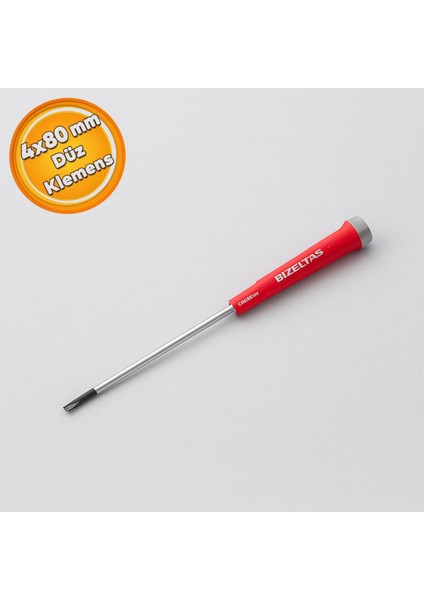 Izeltaş 4X80 mm Elektronikçi Tip Düz Uçlu Klemens Elektrikçi Tornavidası