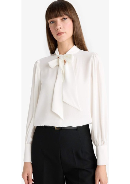 Regular Fit Fiyonk Yaka Maroken Uzun Kollu Gömlek