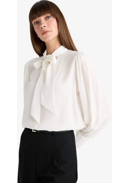 Regular Fit Fiyonk Yaka Maroken Uzun Kollu Gömlek